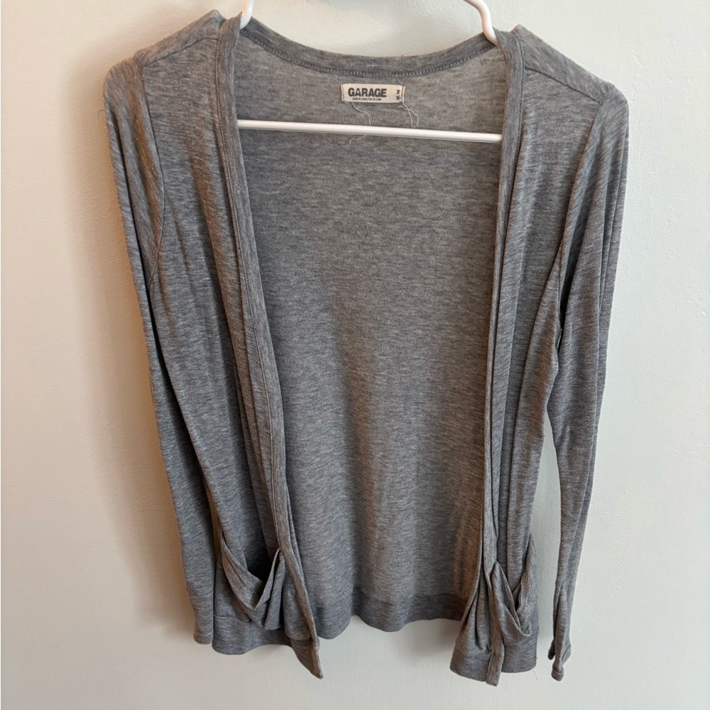 Garage Gray Long Sleeve Open Cardigan With Pockets